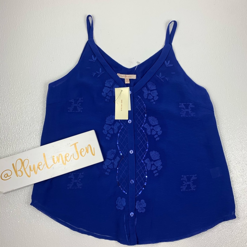 Skies are Blue Cobalt Embroidered Tank